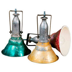 Set of Three Vintage Aluminum Industrial Pendants from Belgium Set of Three Vintage Aluminum Industrial Pendants from Belgium