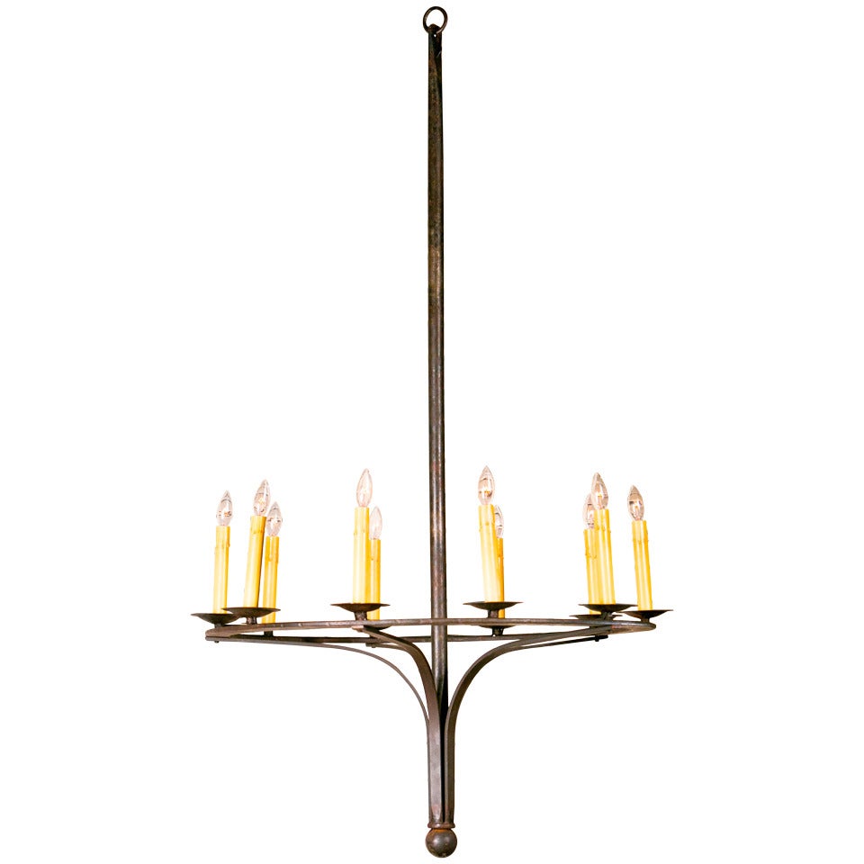 Hand-Forged Custom Iron "Belmont" Chandelier with Ten Lights For Sale