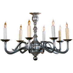 Vintage French Pewter Chandelier with Eight Arms, circa 1940 10