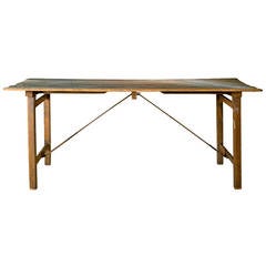 Table pliante rustique en bois et fer français