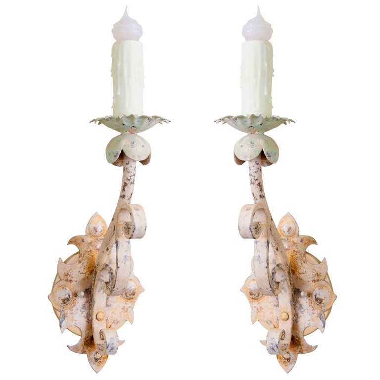 Pair of Hand-Painted  Iron "Dewitt" Sconces