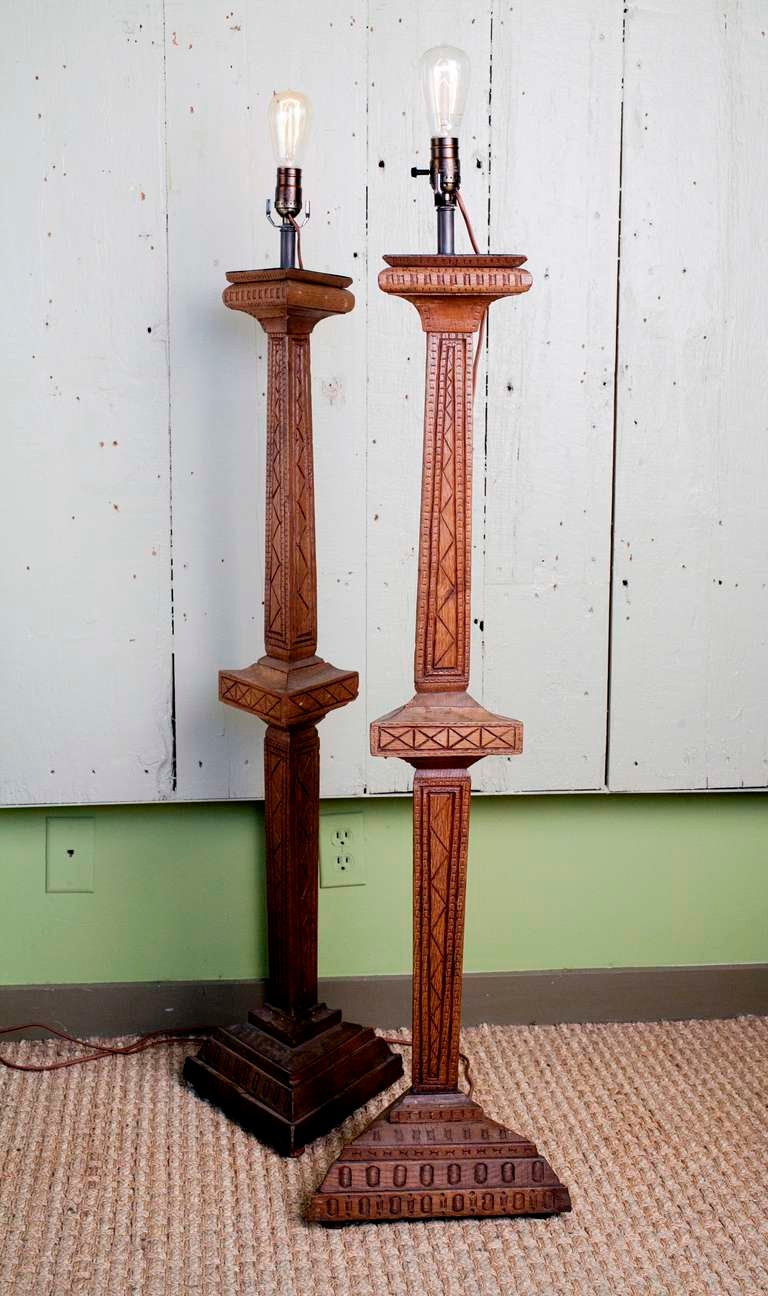 Hand-Carved French Wooden Table Lamps (Pair) In Excellent Condition In Houston, TX