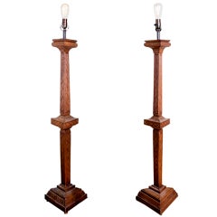 Hand-Carved French Wooden Table Lamps (Pair)