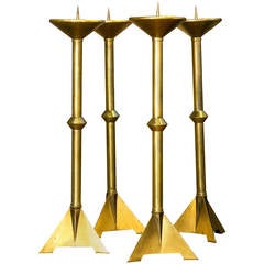 Large Hammered Brass "Brutalist" Candleholders/Altar Sticks