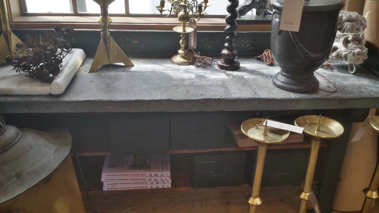 Kitchen Island or Potting Table with Zinc Top and Iron Feet Circa 1920 2