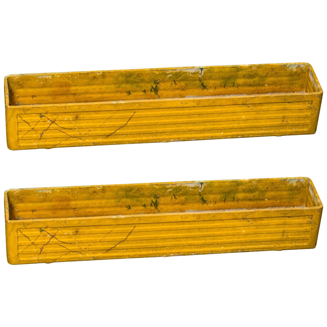 Pair of Willy Guhl Yellow Painted Rectangular Fiber Cement Planters