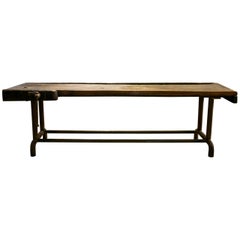 Long Industrial Work Table with Wood Top and Iron Base from Holland, circa 1900