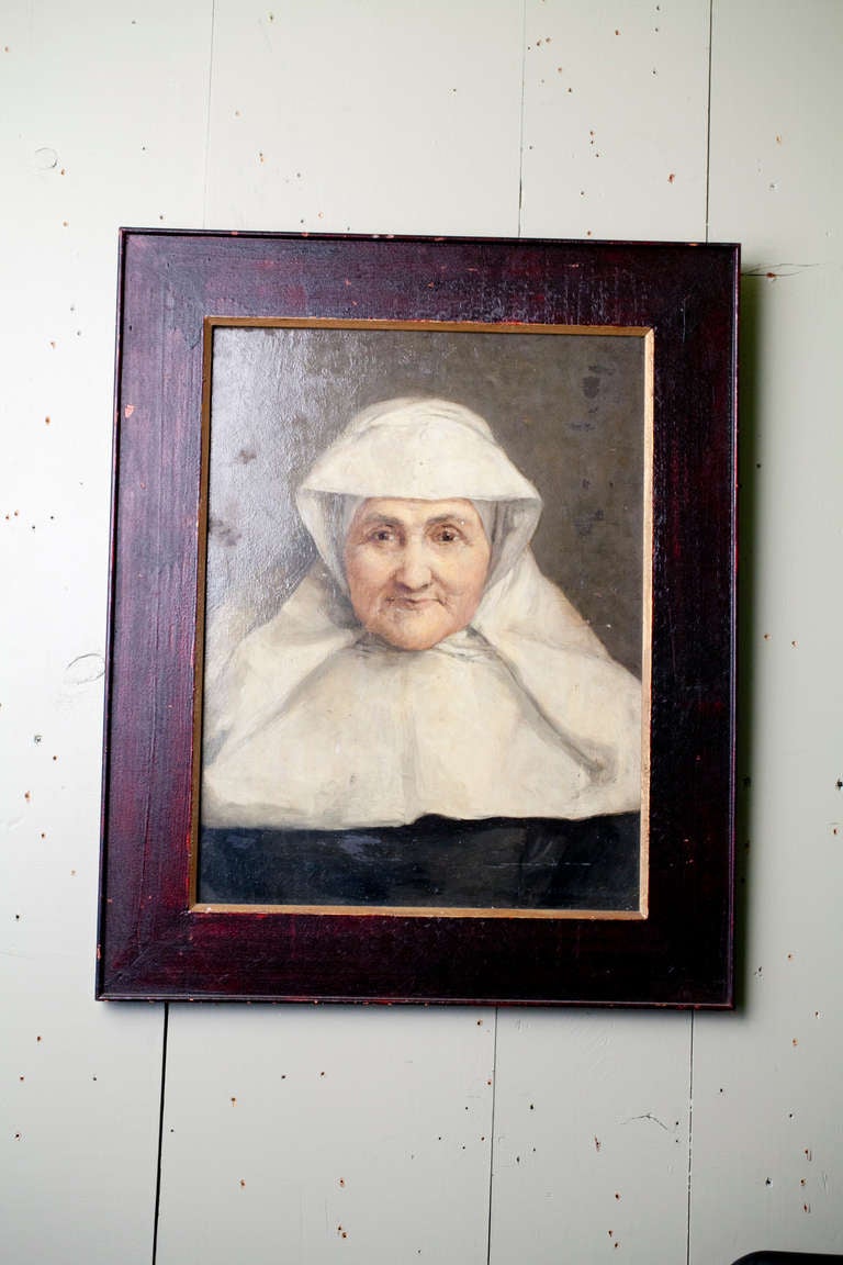 Vintage Original Painting of French Nun in Habit In Good Condition In Houston, TX
