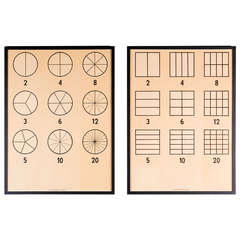 Pair of Framed Vintage School Charts of Fractions