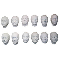 Collection of 12 Rare Plaster Masks of Human Faces from Belgium, circa 1960