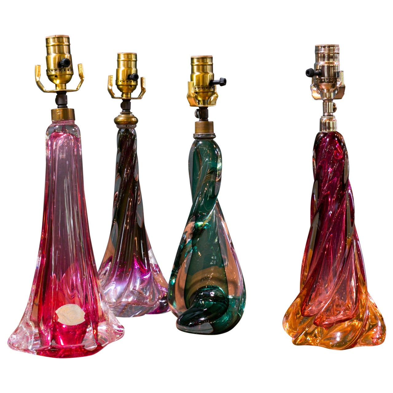 Collection of Colorful Val St. Lambert Table Lamps from Belgium, circa 1960. For Sale