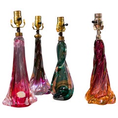 Collection of Colorful Val St. Lambert Table Lamps from Belgium, circa 1960.