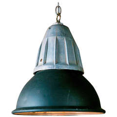 Vintage German Aluminum and Halophan Industrial Pendant