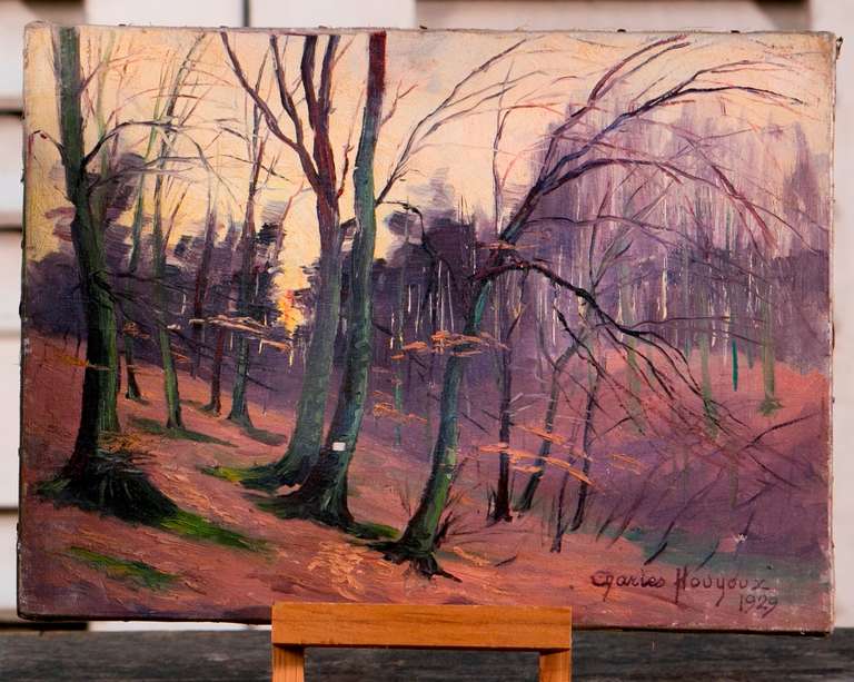 20th Century Pair Vintage Original Oil Paintings of Belgian Forests
