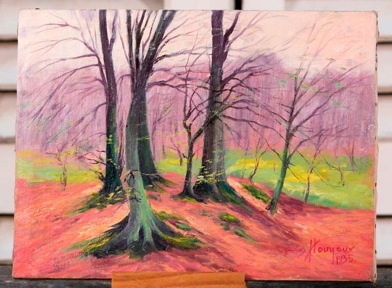 Pair Vintage Original Oil Paintings of Belgian Forests In Excellent Condition In Houston, TX