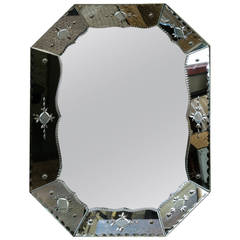 Large Octagonal Venetian Mirror with Etched Frame, circa 1950