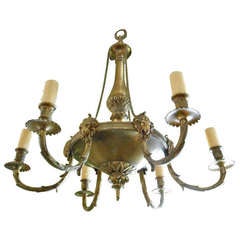 Antique French Bronze Chandelier with Ram's Head Motif