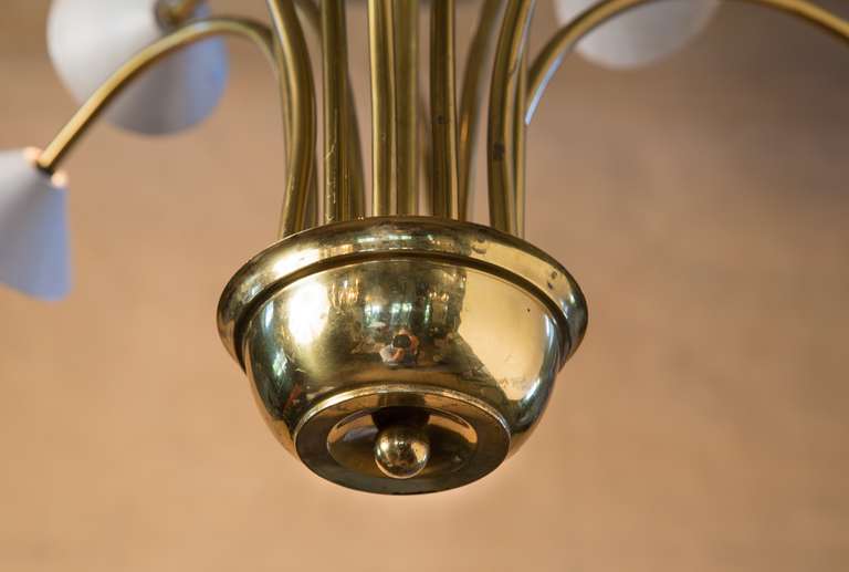 Mid-20th Century Vintage Art Deco Style Brass and Enamel Chandelier