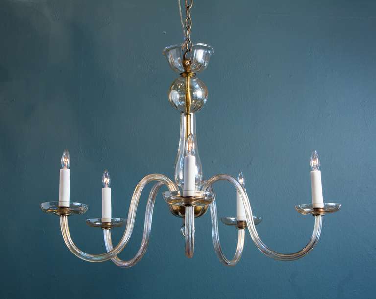 Handblown glass chandelier from Italy, circa 1950s. Made with all original parts and rewired for the USA.
