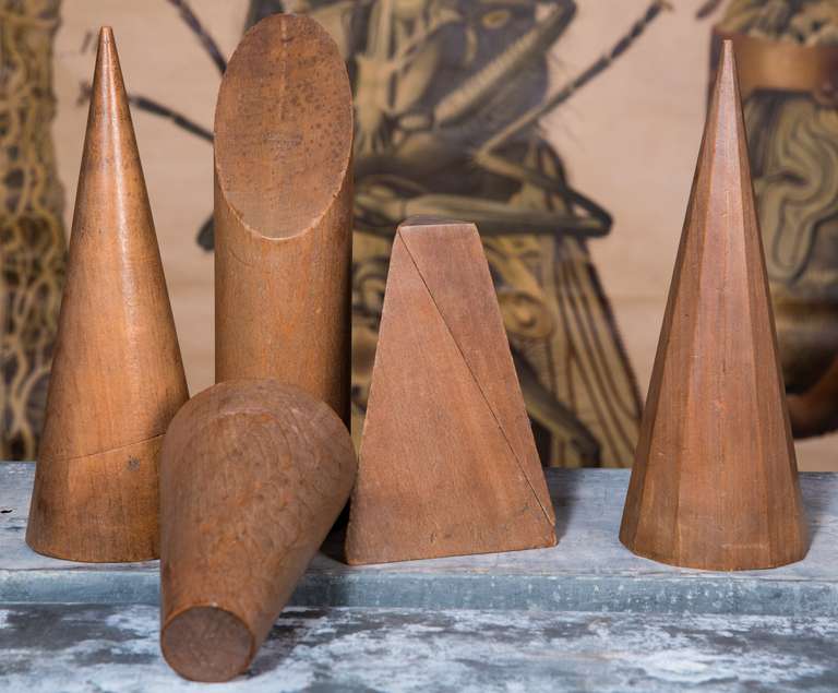 Set of Five Vintage Belgian, Wooden Geometric Shapes In Excellent Condition In Houston, TX