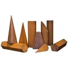 Set of Nine Belgian Wooden Didactic Shapes