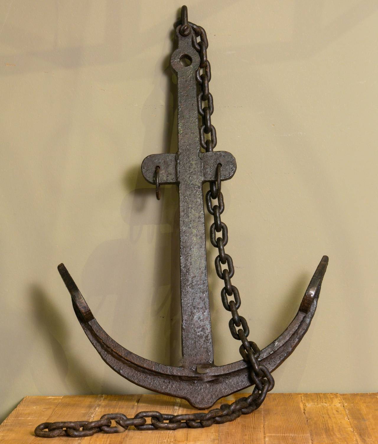 Hand-forged, heavy, authentic antique ship anchors from France. There are two different anchors available. One shown in photo #1 and one shown in photo #2. The simple anchor (picture one) likely dates from the 1870's. The other anchor in photo #2