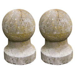 Pair of Hand-Carved Belgian Bluestone Finials