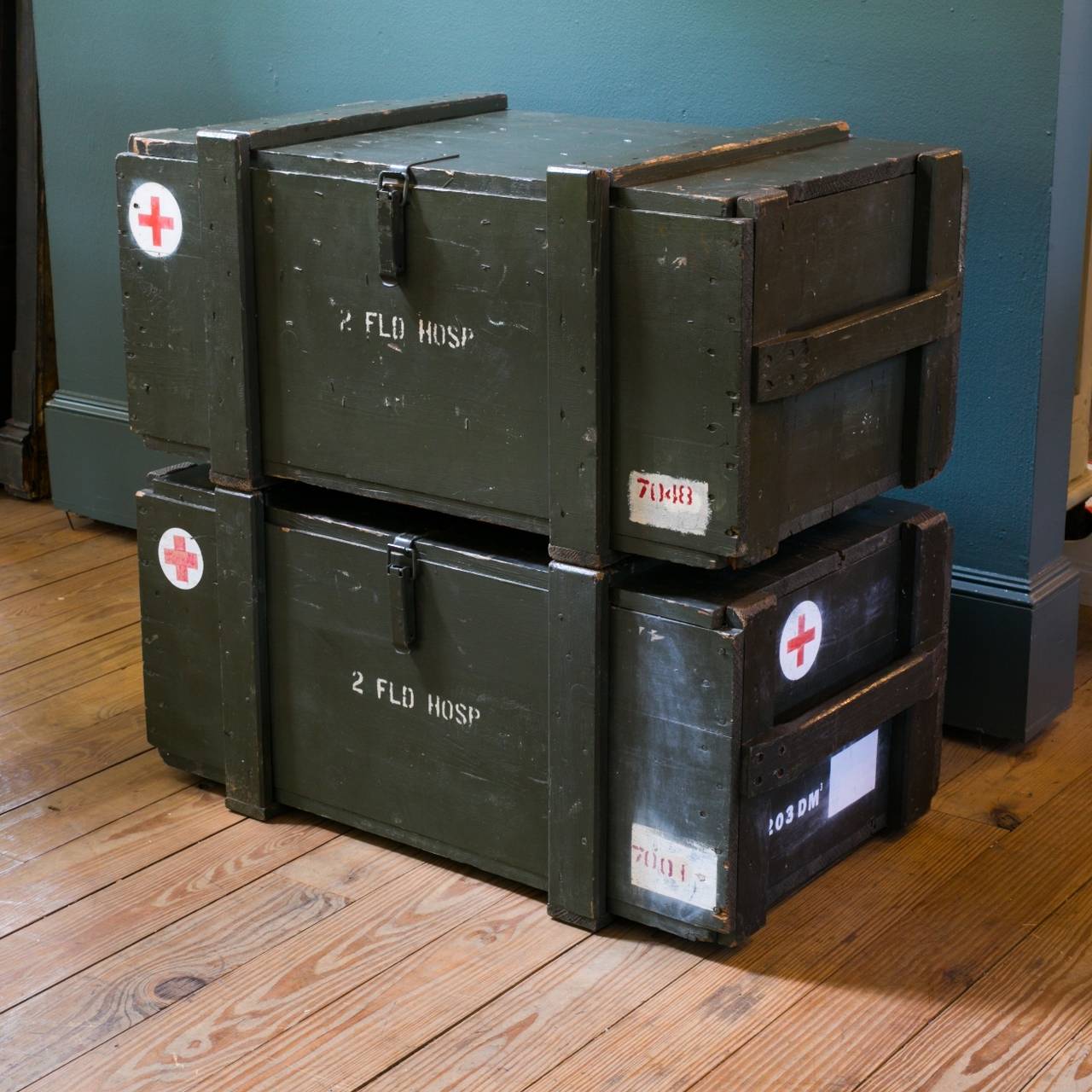 Wooden World War II Supply Boxes In Good Condition In Houston, TX