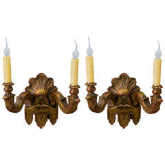 Over-Painted, Vintage, Hand-Carved French Wood Sconces