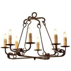 American Blacksmith-Made Custom Eight-Light Iron "Fayette" Chandelier