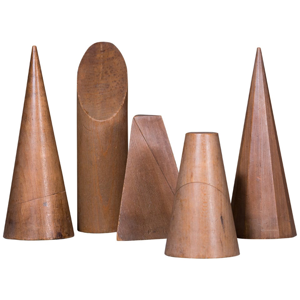 Set of Five Vintage Belgian, Wooden Geometric Shapes