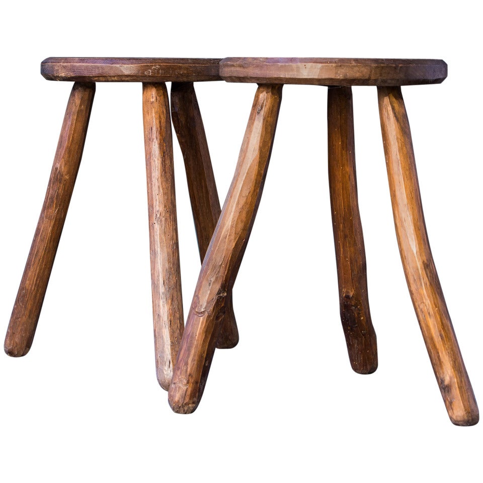Pair of Hand-Carved French Stools