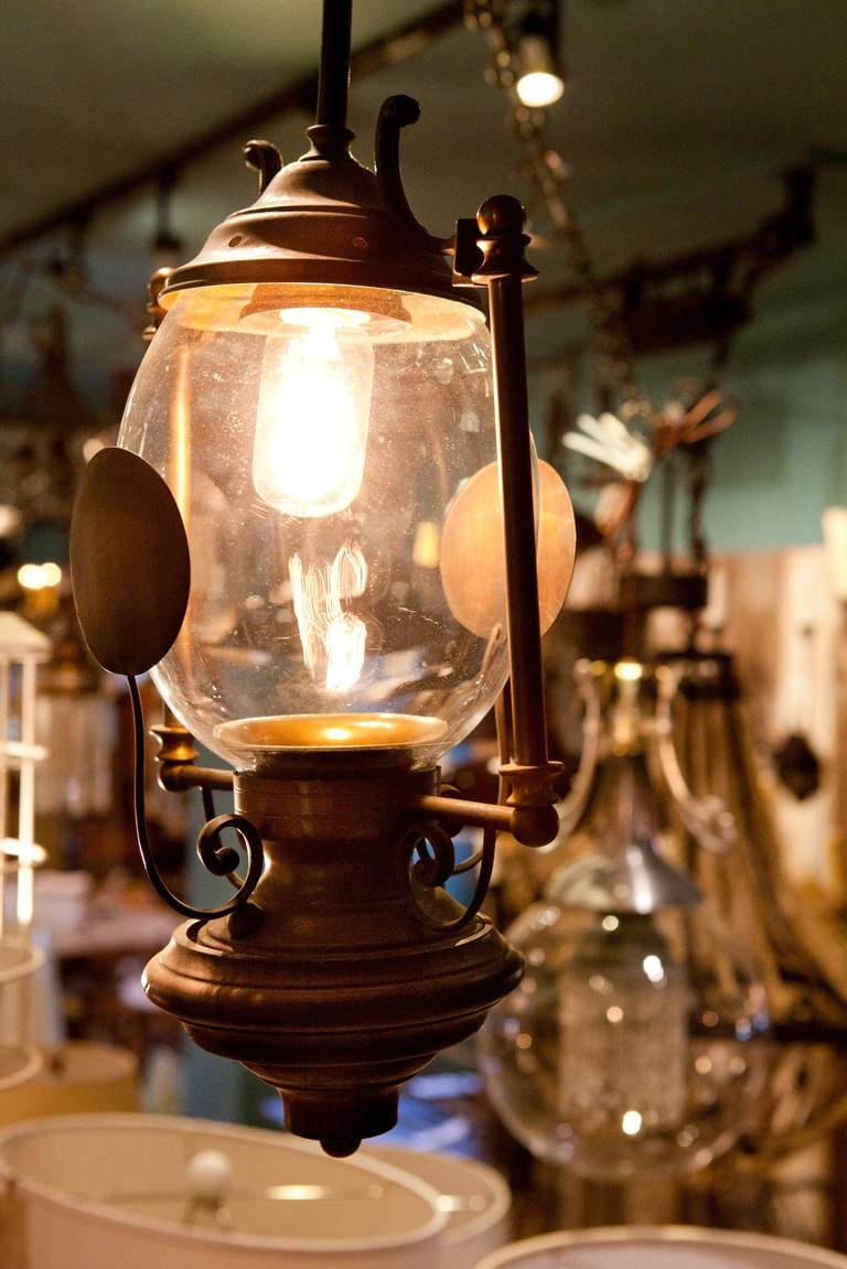 Antique Dutch Brass Hanging Lantern In Good Condition In Houston, TX