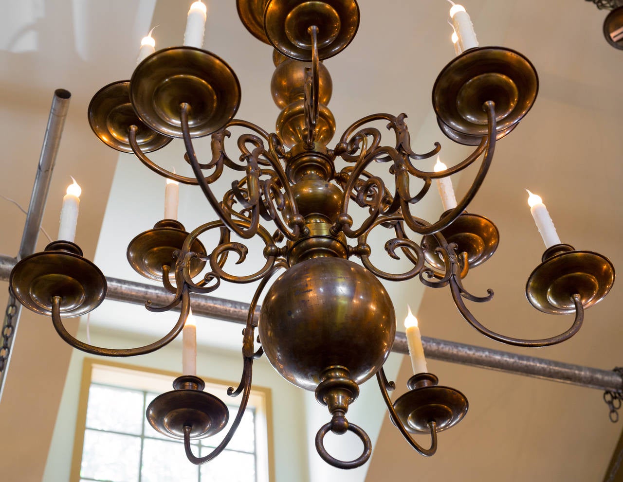 Monumental, rare twelve-arm antique chandelier. Newly wired using all UL approved parts, circa 1900 from Belgium.