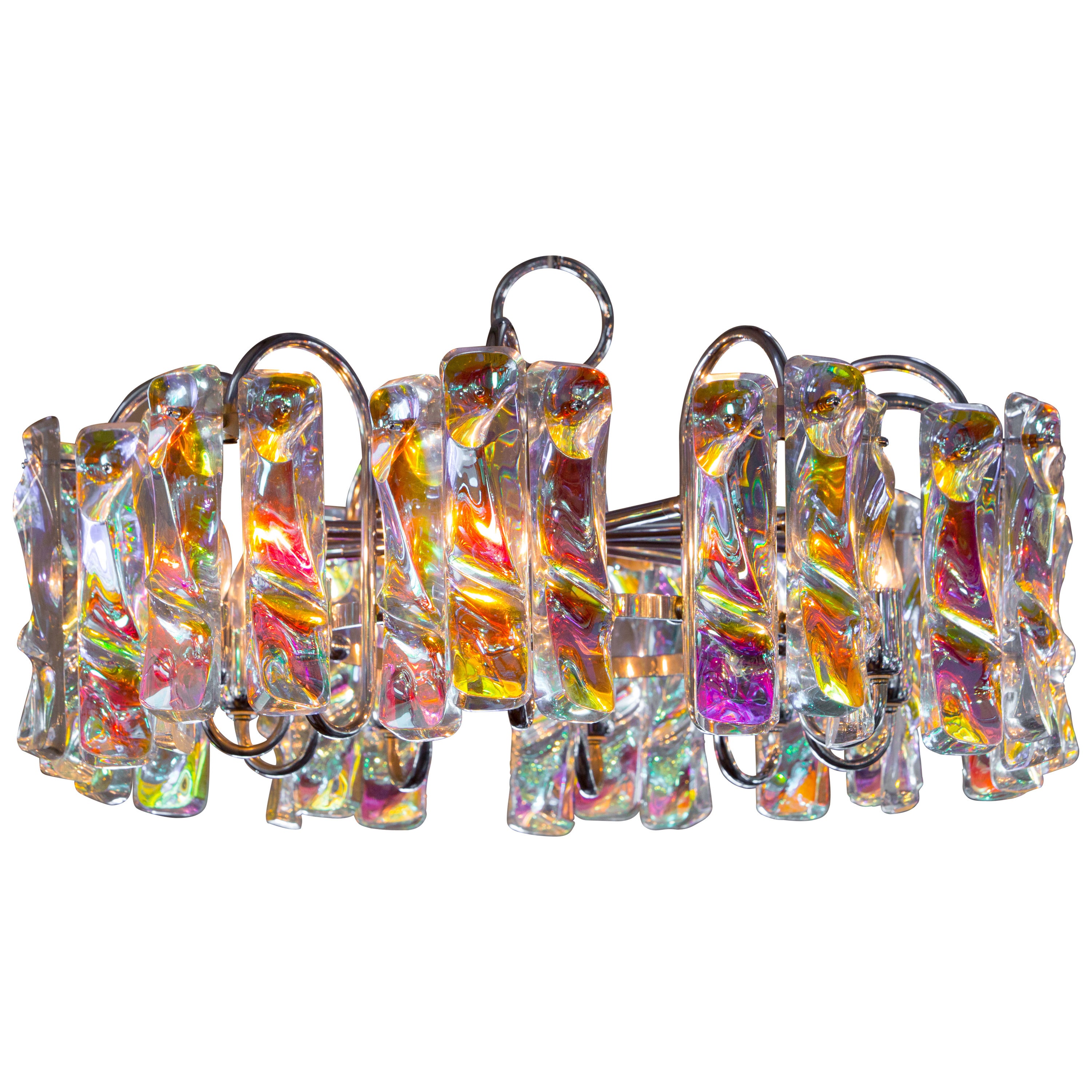 Colorful Crystal and Chrome Vintage Chandelier