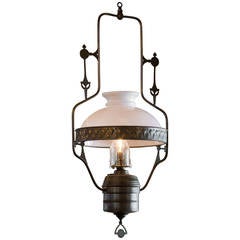 Antique Art Nouveau Lantern with Glass Shade