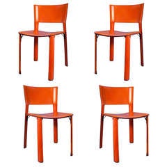 Set of Four Vintage Italian Leather Chairs by Fasem