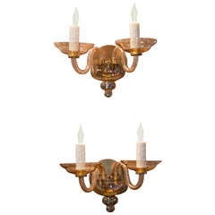 Pair of Hand Blown Glass Moderne Sconces