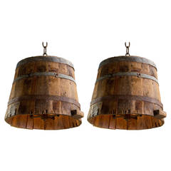 Pair of Rustic Antique Barrel Pendants