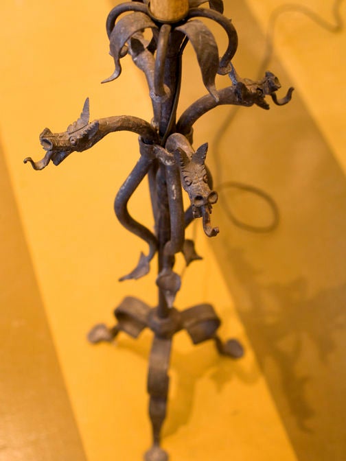 Hand-Forged Iron Floor Lamp with Dragon Motif