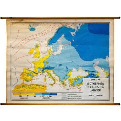 Vintage Belgian School Map of Isotherms across Europe in January