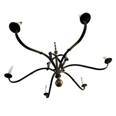 Monumental Custom Forged-Iron "Defiance" Chandelier with Large Brass Ball Finial