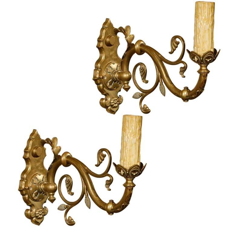 Pair of Vintage Flemish Brass Sconces