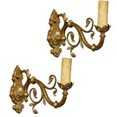 Pair of Antique Flemish Brass Sconces