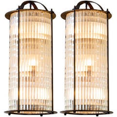 Art Deco Prismatic Glass and Iron Lantern from France, circa 1940