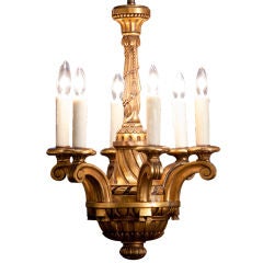 Antique Gilt Wood Chandelier with 6 Lights