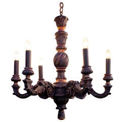 Vintage painted carved wood chandelier with 6 Lights