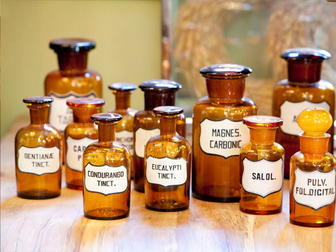 Blown Glass Pharmacy Bottles with Painted Labels 4