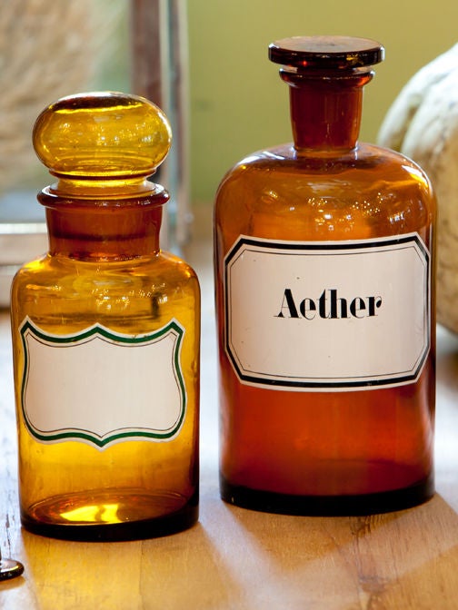 Blown Glass Pharmacy Bottles with Painted Labels 2