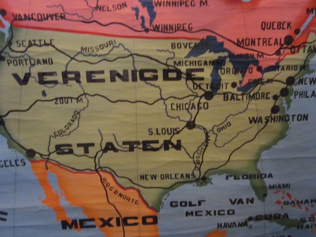 Vintage schoolhouse map of North America
